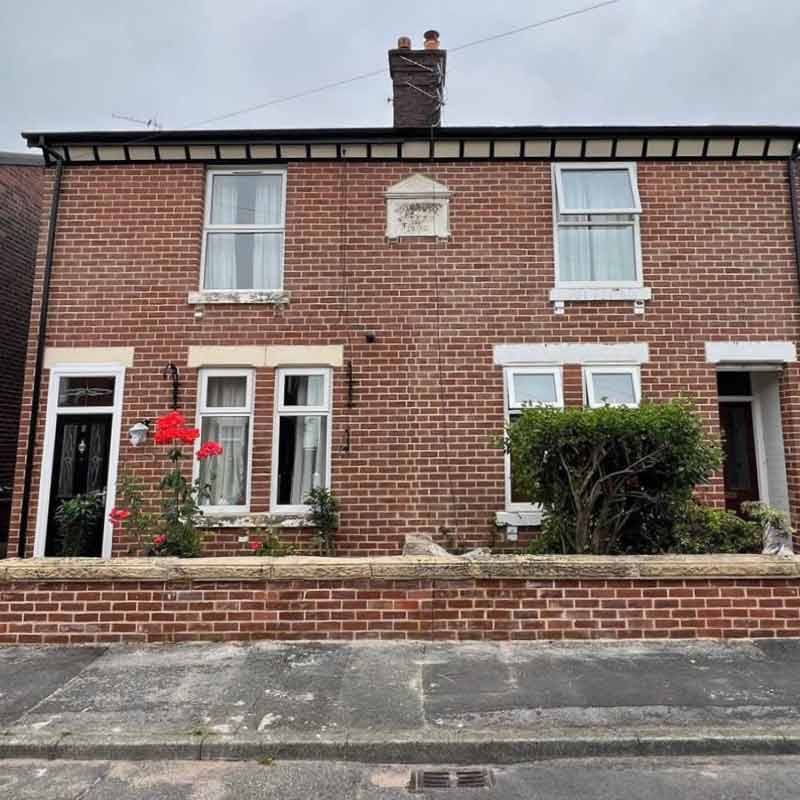 A pair of neighbouring Victorian properties in Cheshire after undergoing brick cleaning and specialist lime mortar repointing