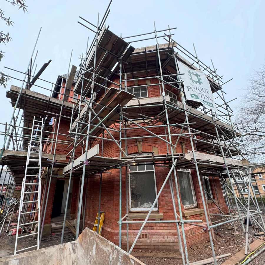 A brickwork restoration project - cleaning and lime mortar repointing using NHL 3.5 - at locally listed property Tower Croft (the Old Doctors House) on Church Lane, Marple SK6 6DE